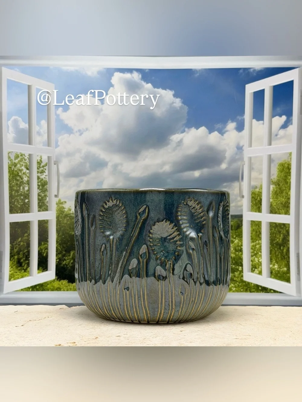 Ceramic Dandelion Planter with Drainage Hole, Embossed Botanical Flower Pot